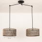 Foto 31515-1: Verstelbare hanglamp in zwart met twee grote ronde kappen van bamboe in zwart met naturel 