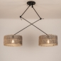 Foto 31515-3: Verstelbare hanglamp in zwart met twee grote ronde kappen van bamboe in zwart met naturel 