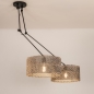 Foto 31515-4: Verstelbare hanglamp in zwart met twee grote ronde kappen van bamboe in zwart met naturel 