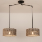 Foto 31515-5: Verstelbare hanglamp in zwart met twee grote ronde kappen van bamboe in zwart met naturel 