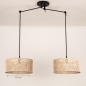 Foto 31516-1: Verstelbare hanglamp in zwart met twee bamboe kappen 