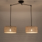 Foto 31516-2: Verstelbare hanglamp in zwart met twee bamboe kappen 