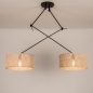 Foto 31516-3: Verstelbare hanglamp in zwart met twee bamboe kappen 