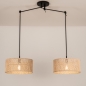 Foto 31516-5: Verstelbare hanglamp in zwart met twee bamboe kappen 