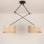 Foto 31516-6: Verstelbare hanglamp in zwart met twee bamboe kappen 