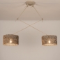 Foto 31519-3: Beige dubbele hanglamp met knikarmen en ronde kappen van bamboe in zwart en naturel 