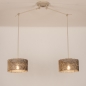 Foto 31519-5: Beige dubbele hanglamp met knikarmen en ronde kappen van bamboe in zwart en naturel 
