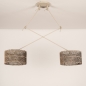 Foto 31519-6: Beige dubbele hanglamp met knikarmen en ronde kappen van bamboe in zwart en naturel 