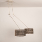 Foto 31519-7: Beige dubbele hanglamp met knikarmen en ronde kappen van bamboe in zwart en naturel 