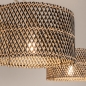 Foto 31519-8: Beige dubbele hanglamp met knikarmen en ronde kappen van bamboe in zwart en naturel 