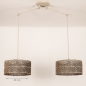 Foto 31523-1: Verstelbare dubbele hanglamp in beige met grote kappen van bamboe