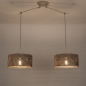 Foto 31523-2: Verstelbare dubbele hanglamp in beige met grote kappen van bamboe