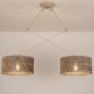 Foto 31523-3: Verstelbare dubbele hanglamp in beige met grote kappen van bamboe