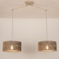 Foto 31523-5: Verstelbare dubbele hanglamp in beige met grote kappen van bamboe