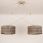 Foto 31523-6: Verstelbare dubbele hanglamp in beige met grote kappen van bamboe