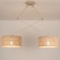 Foto 31524-3: Beige hanglamp met twee grote bamboe kappen 