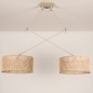Foto 31524-6: Beige hanglamp met twee grote bamboe kappen 