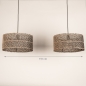 Foto 31531-1: Dubbele bamboe hanglamp met twee ronde rotan kappen in naturel met zwart