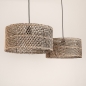 Foto 31531-10: Dubbele bamboe hanglamp met twee ronde rotan kappen in naturel met zwart