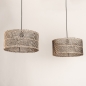 Foto 31531-11: Dubbele bamboe hanglamp met twee ronde rotan kappen in naturel met zwart