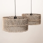 Foto 31531-12: Dubbele bamboe hanglamp met twee ronde rotan kappen in naturel met zwart