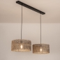 Foto 31531-2: Dubbele bamboe hanglamp met twee ronde rotan kappen in naturel met zwart