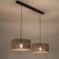 Foto 31531-3: Dubbele bamboe hanglamp met twee ronde rotan kappen in naturel met zwart