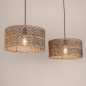 Foto 31531-4: Dubbele bamboe hanglamp met twee ronde rotan kappen in naturel met zwart