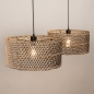 Foto 31531-6: Dubbele bamboe hanglamp met twee ronde rotan kappen in naturel met zwart