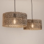 Foto 31531-8: Dubbele bamboe hanglamp met twee ronde rotan kappen in naturel met zwart