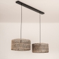 Foto 31531-9: Dubbele bamboe hanglamp met twee ronde rotan kappen in naturel met zwart