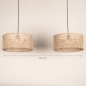 Foto 31532-1: Rotan hanglamp met twee ronde kappen van bamboe in naturel E27