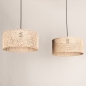 Foto 31532-11: Rotan hanglamp met twee ronde kappen van bamboe in naturel E27