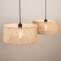 Foto 31532-6: Rotan hanglamp met twee ronde kappen van bamboe in naturel E27