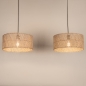 Foto 31532-7: Rotan hanglamp met twee ronde kappen van bamboe in naturel E27