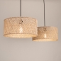Foto 31532-8: Rotan hanglamp met twee ronde kappen van bamboe in naturel E27