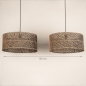 Foto 31533-1: Dubbele rotan hanglamp met twee grote bamboe kappen rond in naturel met zwart E27