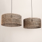 Foto 31533-11: Dubbele rotan hanglamp met twee grote bamboe kappen rond in naturel met zwart E27