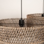 Foto 31533-15: Dubbele rotan hanglamp met twee grote bamboe kappen rond in naturel met zwart E27