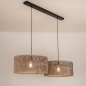 Foto 31533-2: Dubbele rotan hanglamp met twee grote bamboe kappen rond in naturel met zwart E27