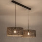 Foto 31533-3: Dubbele rotan hanglamp met twee grote bamboe kappen rond in naturel met zwart E27