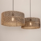 Foto 31533-4: Dubbele rotan hanglamp met twee grote bamboe kappen rond in naturel met zwart E27