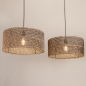 Foto 31533-5: Dubbele rotan hanglamp met twee grote bamboe kappen rond in naturel met zwart E27