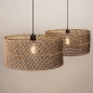 Foto 31533-6: Dubbele rotan hanglamp met twee grote bamboe kappen rond in naturel met zwart E27