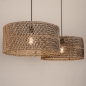 Foto 31533-8: Dubbele rotan hanglamp met twee grote bamboe kappen rond in naturel met zwart E27