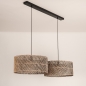 Foto 31533-9: Dubbele rotan hanglamp met twee grote bamboe kappen rond in naturel met zwart E27