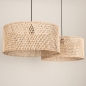 Foto 31534-10: Dubbele bamboe hanglamp met twee grote rotan kappen rond in naturel E27