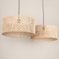 Foto 31534-11: Dubbele bamboe hanglamp met twee grote rotan kappen rond in naturel E27