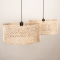Foto 31534-12: Dubbele bamboe hanglamp met twee grote rotan kappen rond in naturel E27
