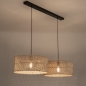 Foto 31534-3: Dubbele bamboe hanglamp met twee grote rotan kappen rond in naturel E27